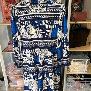 Donna Morgan blue and white flowy dress